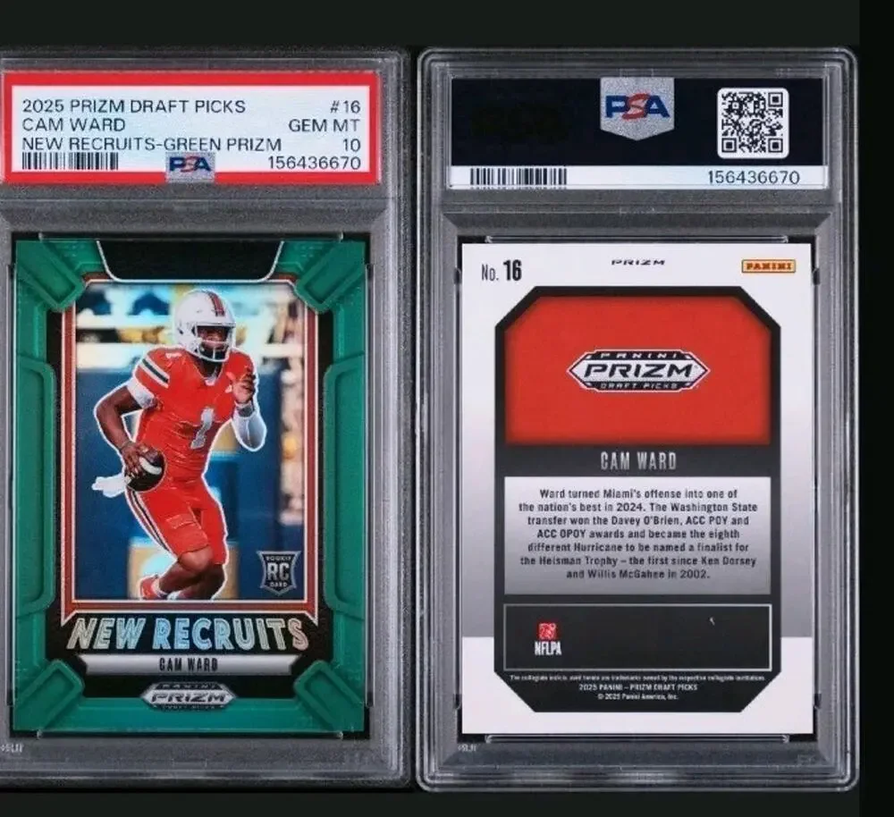 Cam Ward 2025 Panini Green Prizm #16 New Recruits Rookie Card PSA 10 Gem Mint